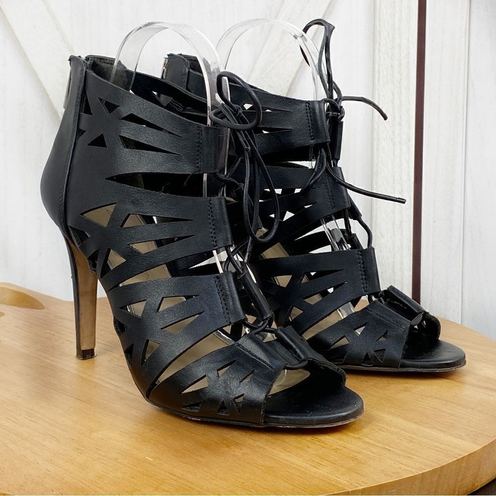 Jessica Simpson Emelia Cage Lace Up Bootie Heels Black‎ 7.5